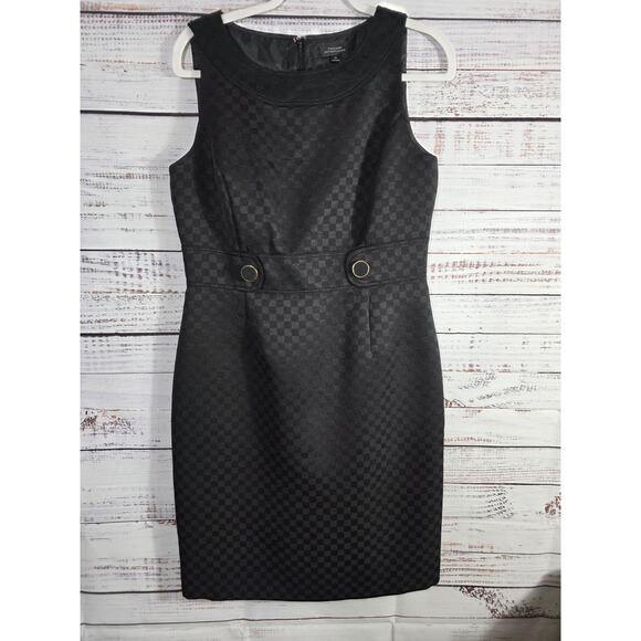 Tahari Arthur S. Levine Black Checkered Sheath Dress Women's size 10 Sleeveless - Picture 1 of 4